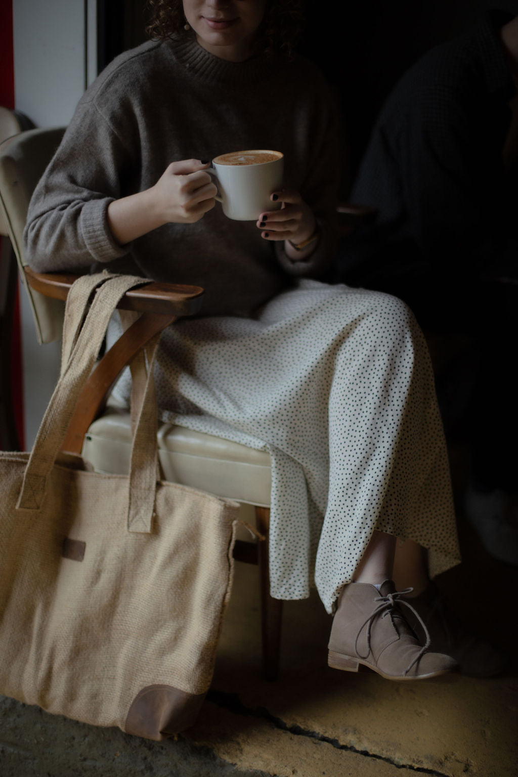 Burlap/leather Carry-All